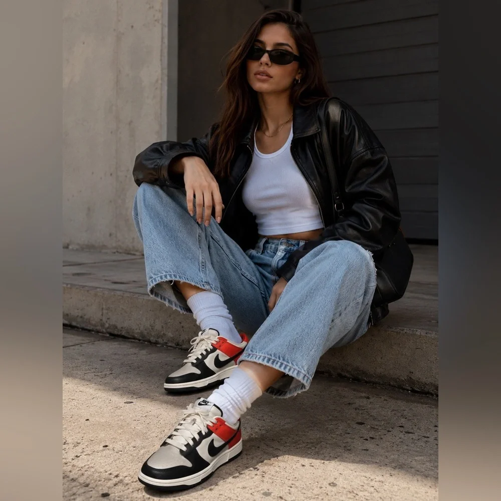 Nike Women's Black, White & Red Low-Top Sneakers